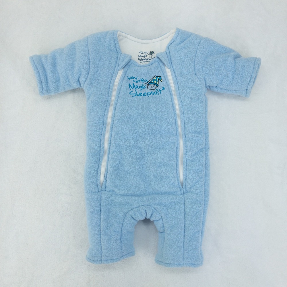 Baby Merlin Magic Sleepsuit Kids 6-9 Months Blue Fleece Swaddle Transition